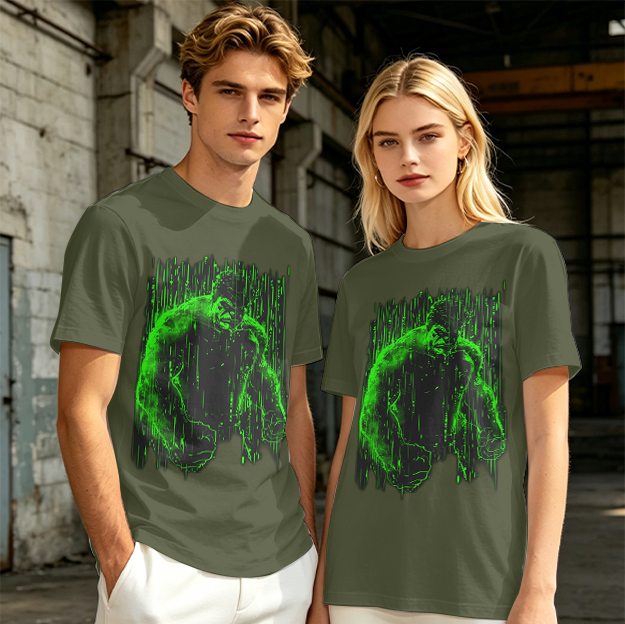 Olive Green T-Shirt With Glowing Green Hulk Graphic Print