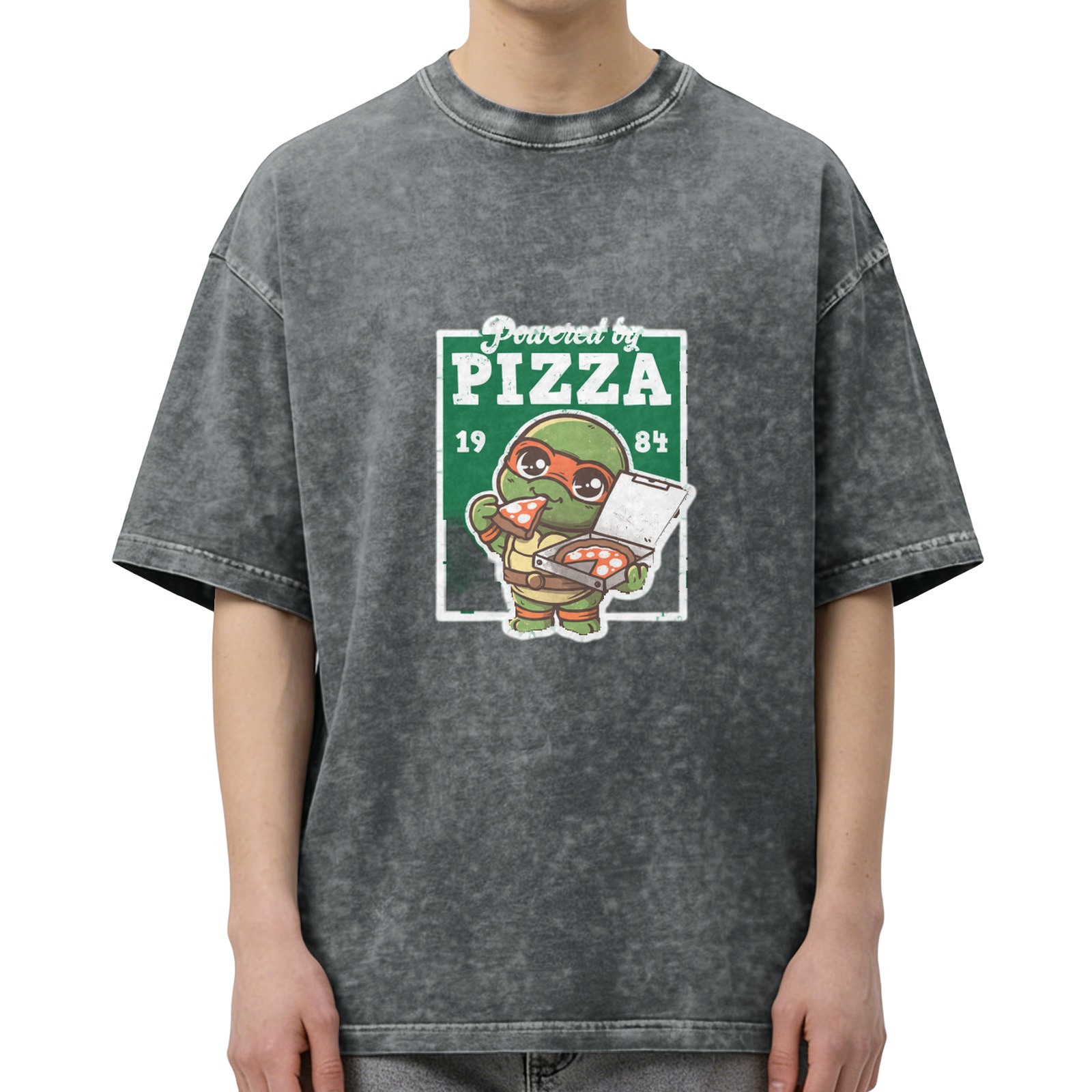 Powered by Pizza Teenage Mutant Ninja Turtle Graphic Acid Wash T-Shirt