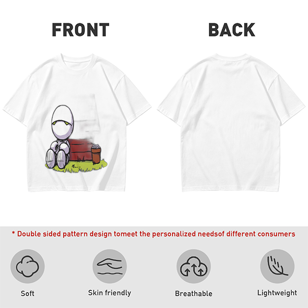 Olive T-Shirt With Sad Sitting Robot Graphic Print