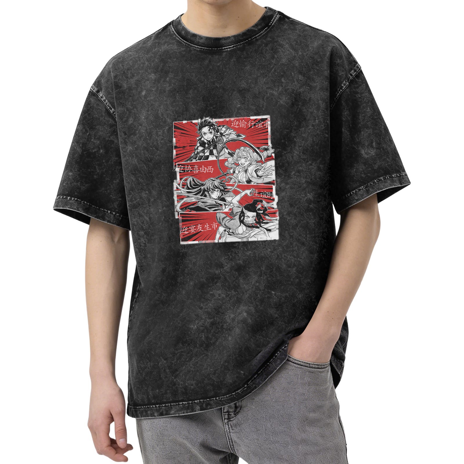 oversized washed anime graphic t-shirt with manga panel design
