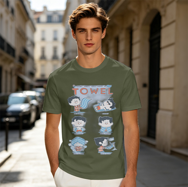 Olive T-Shirt With Cartoon Towel Themed Graphic Print