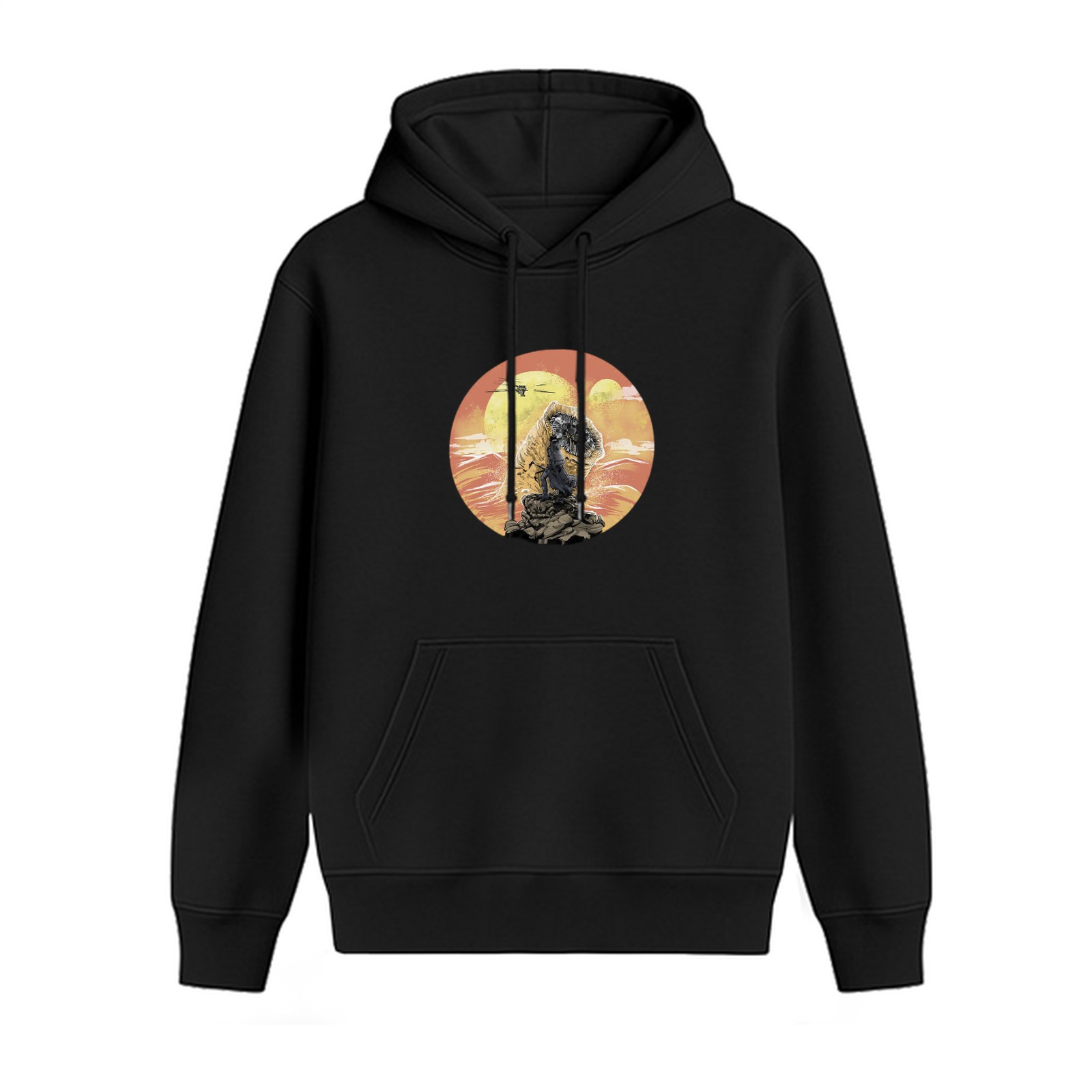 Black Hoodie With Wild Animal Sunset Circle Art Print