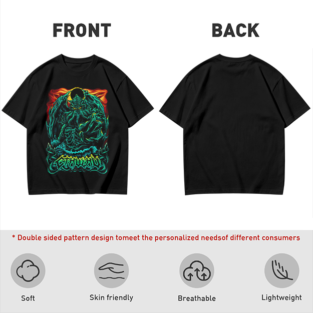 Olive Green T-Shirt With Dark Fantasy Monster Graphic Print