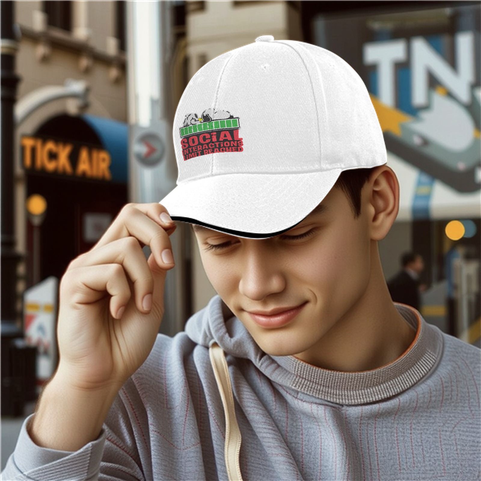 Black baseball cap with social interactions limit reached graphic