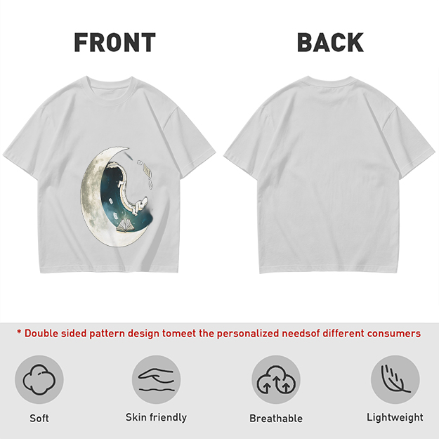 Olive T-shirt with Crescent Moon Galaxy Astronaut Graphic