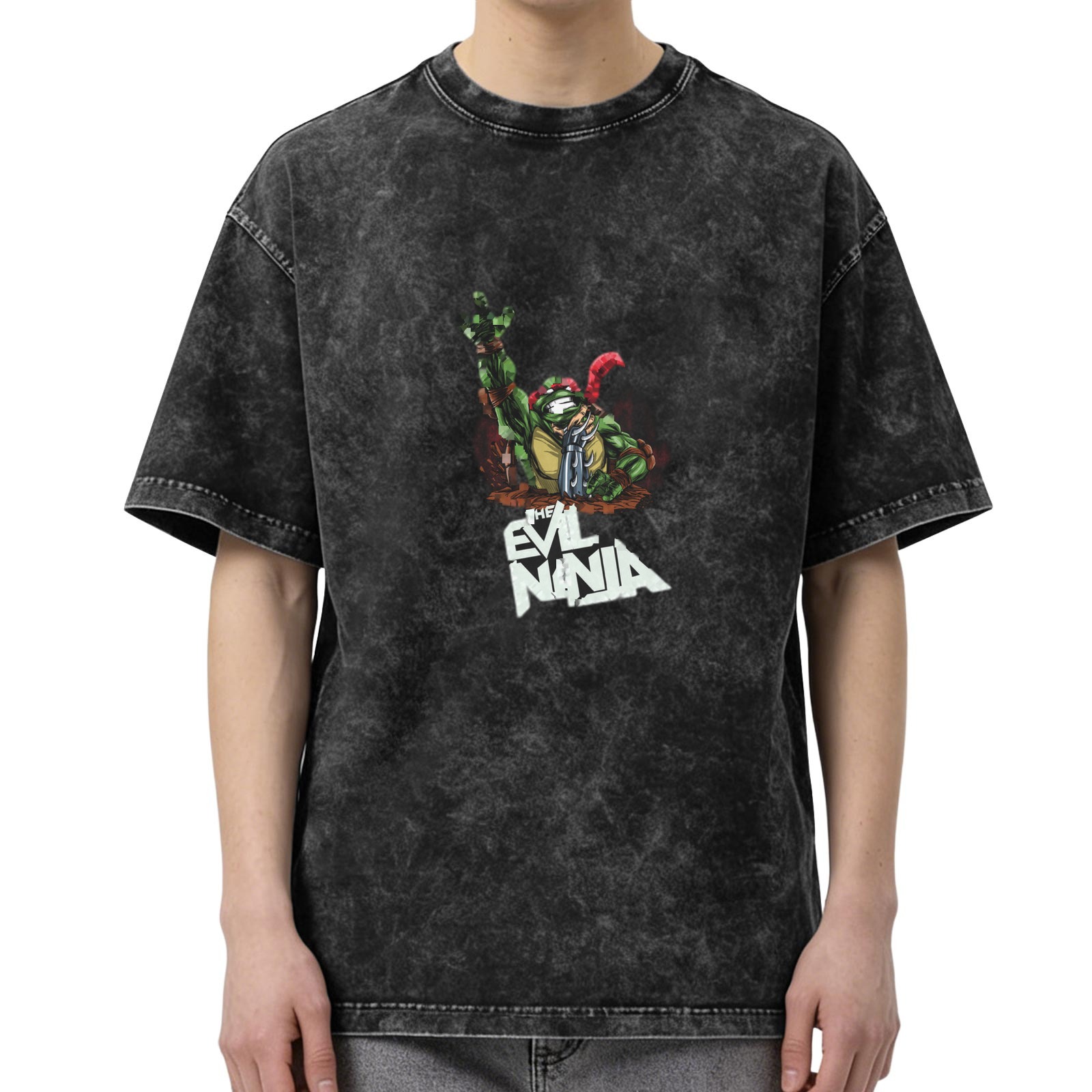 Washed black graphic t-shirt with evil ninja turtle print
