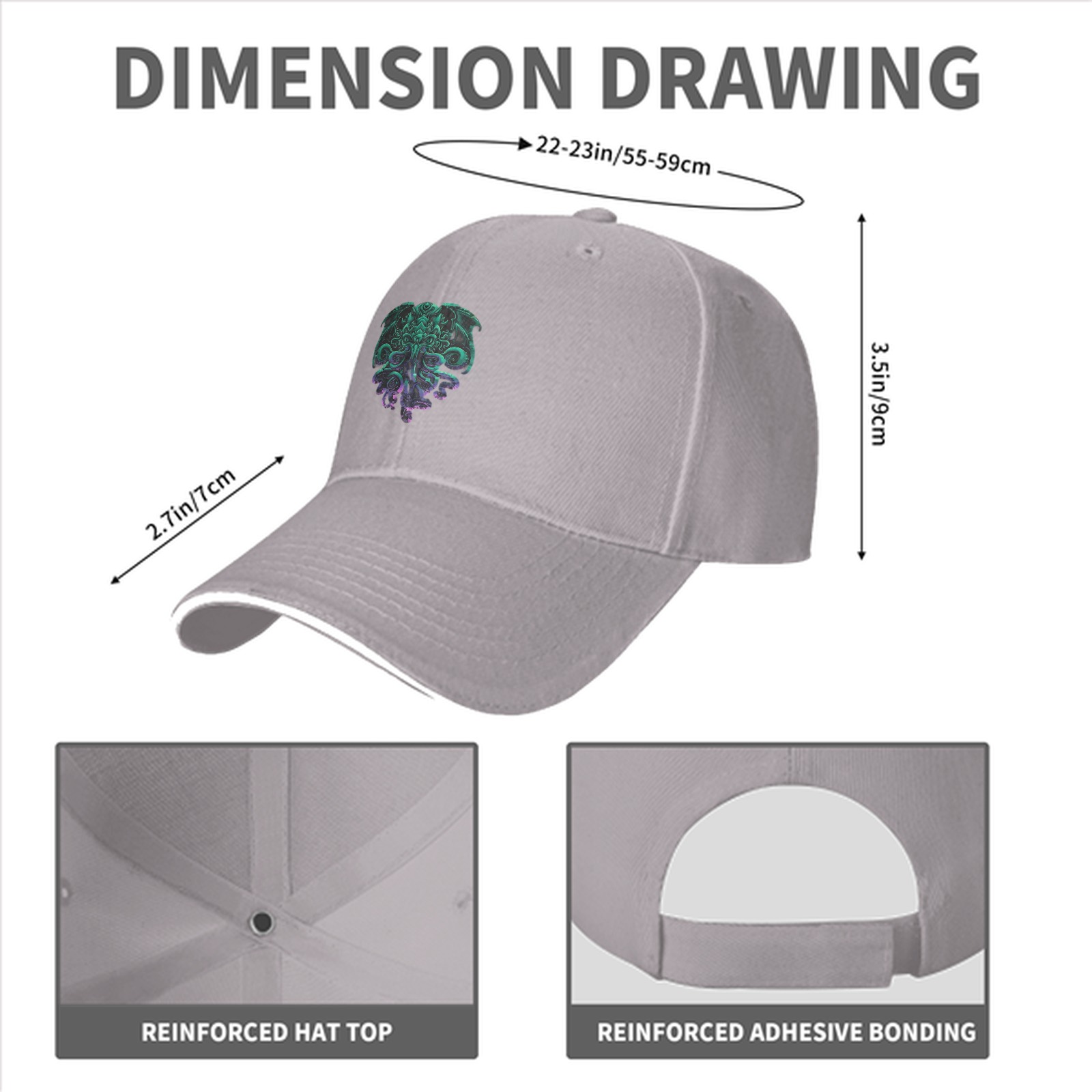 Black Baseball Cap With Cthulhu Monster Graphic