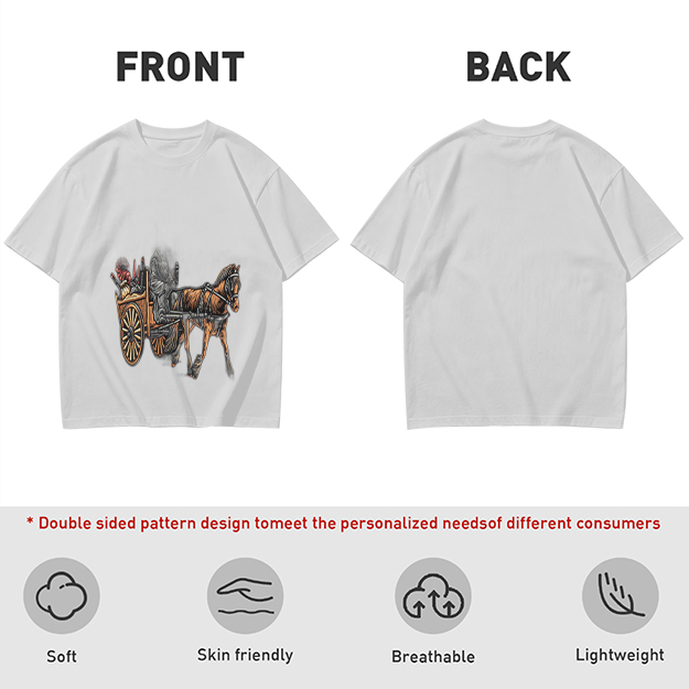 Olive T-Shirt With Horse Drawn Cart Graphic Print