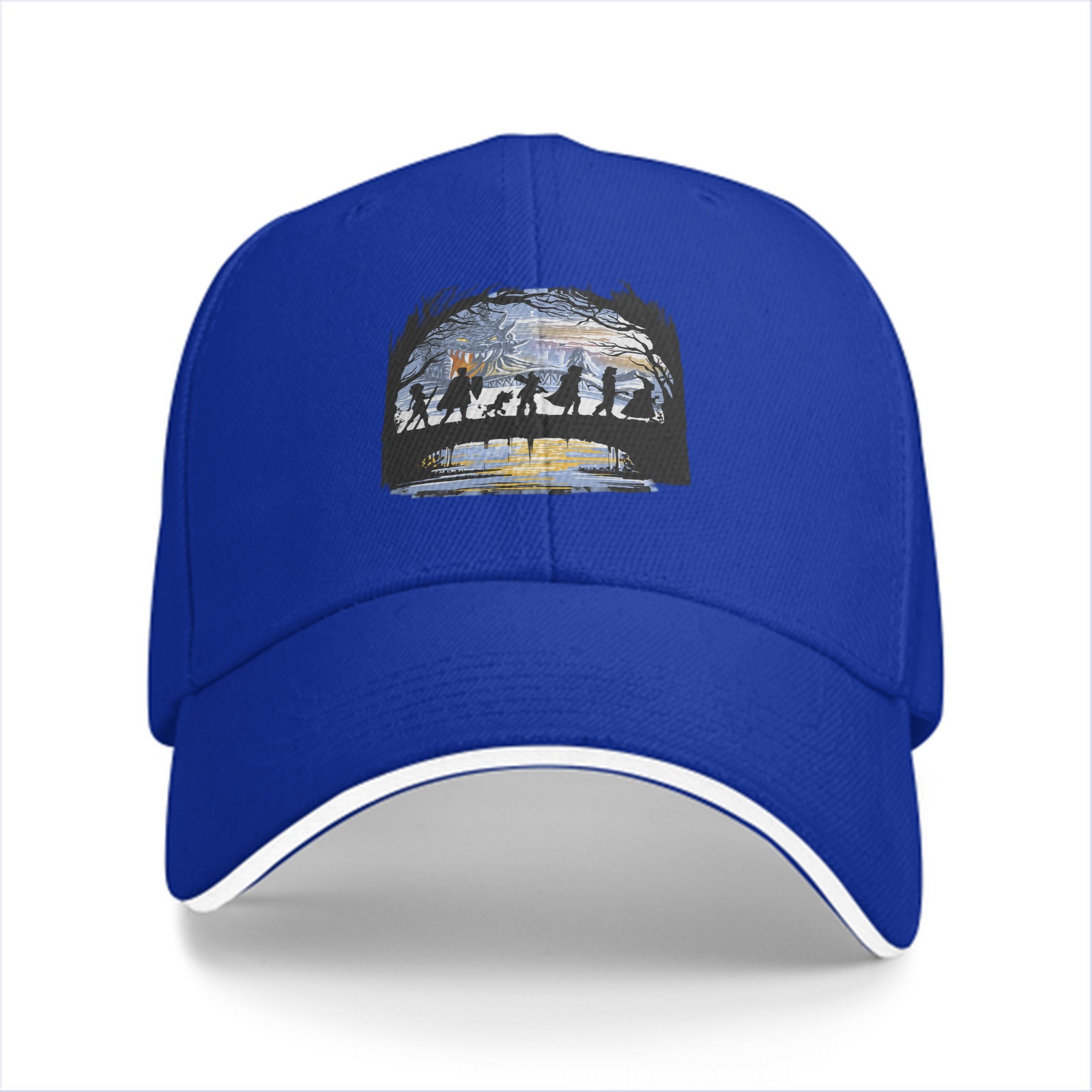 Black Baseball Cap With Fantasy Adventure Silhouette Art Print