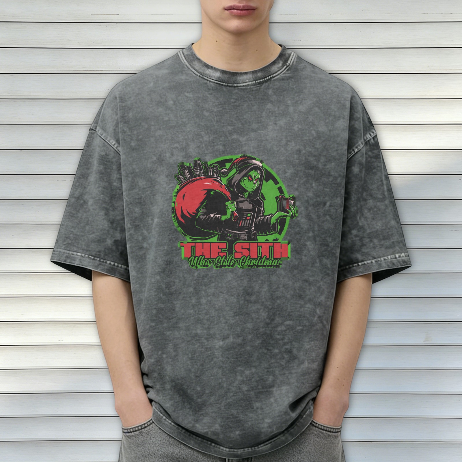 The Sith Who Stole Christmas Graphic Acid Wash T-Shirt