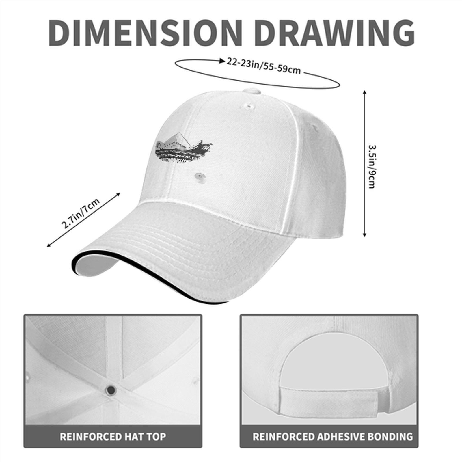 Black baseball cap with piano graphic print