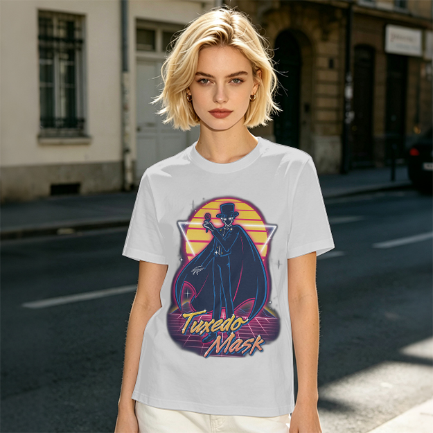 Tuxedo Mask Retro Neon Graphic Olive T-Shirt