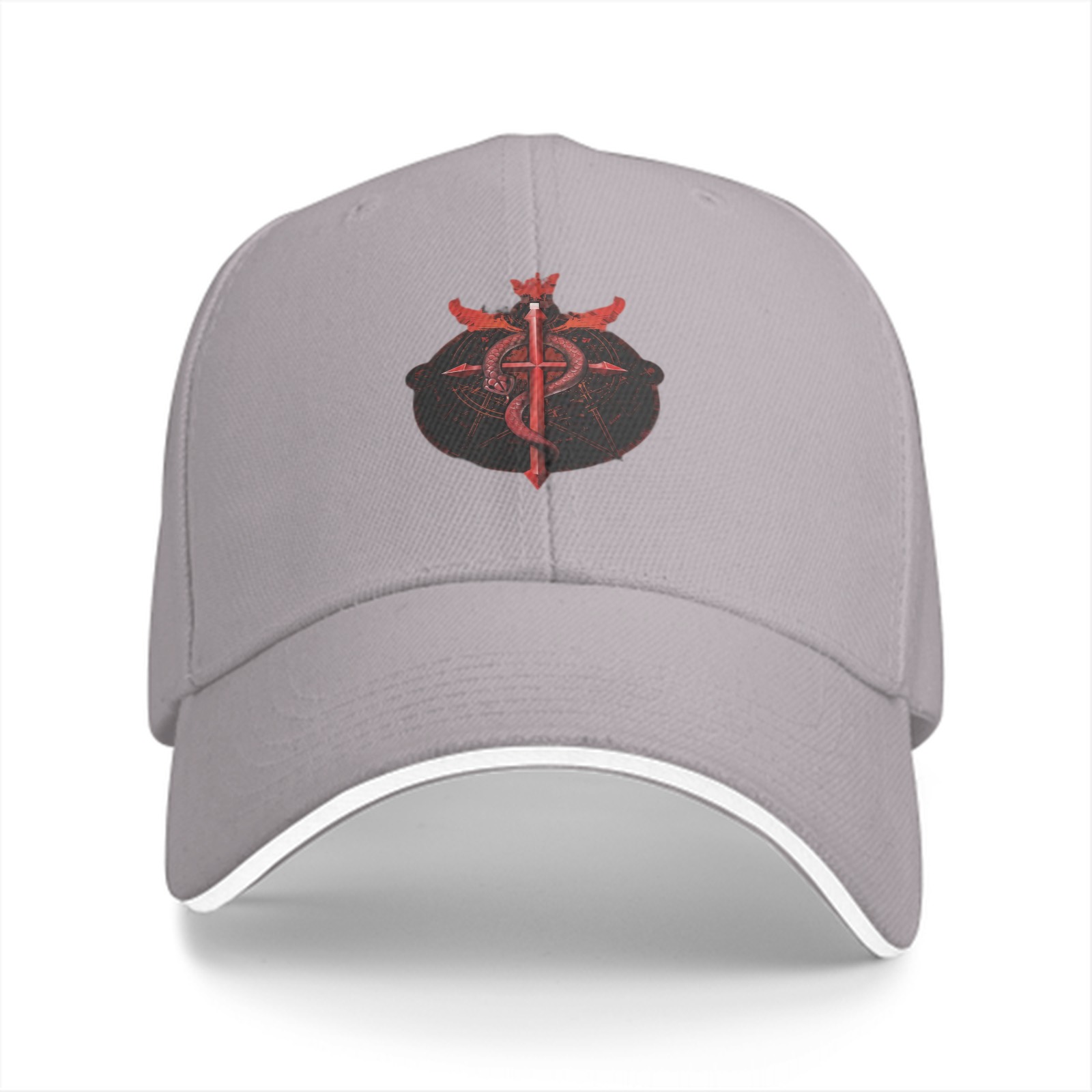 Black Baseball Cap With Red Serpent Cross Crest Graphic