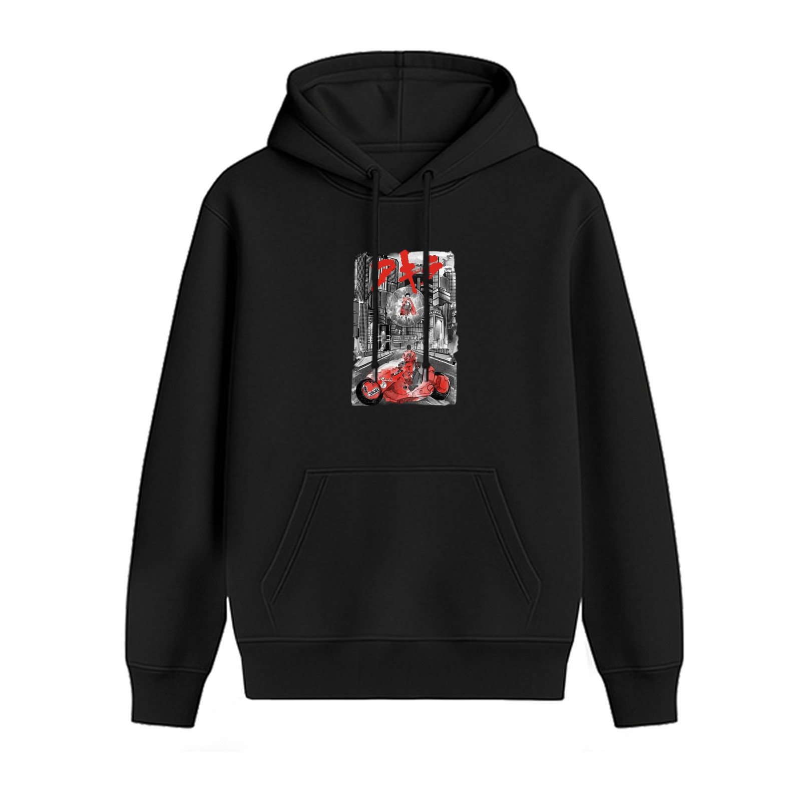 Black hoodie with anime motorcycle graphic print