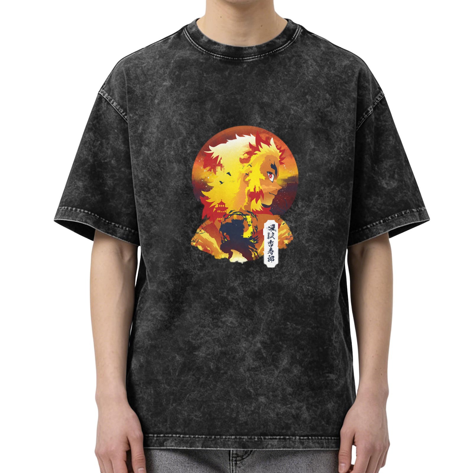Demon Slayer Rengoku Kyoujurou Flame Hashira Anime Graphic Vintage Wash T-Shirt