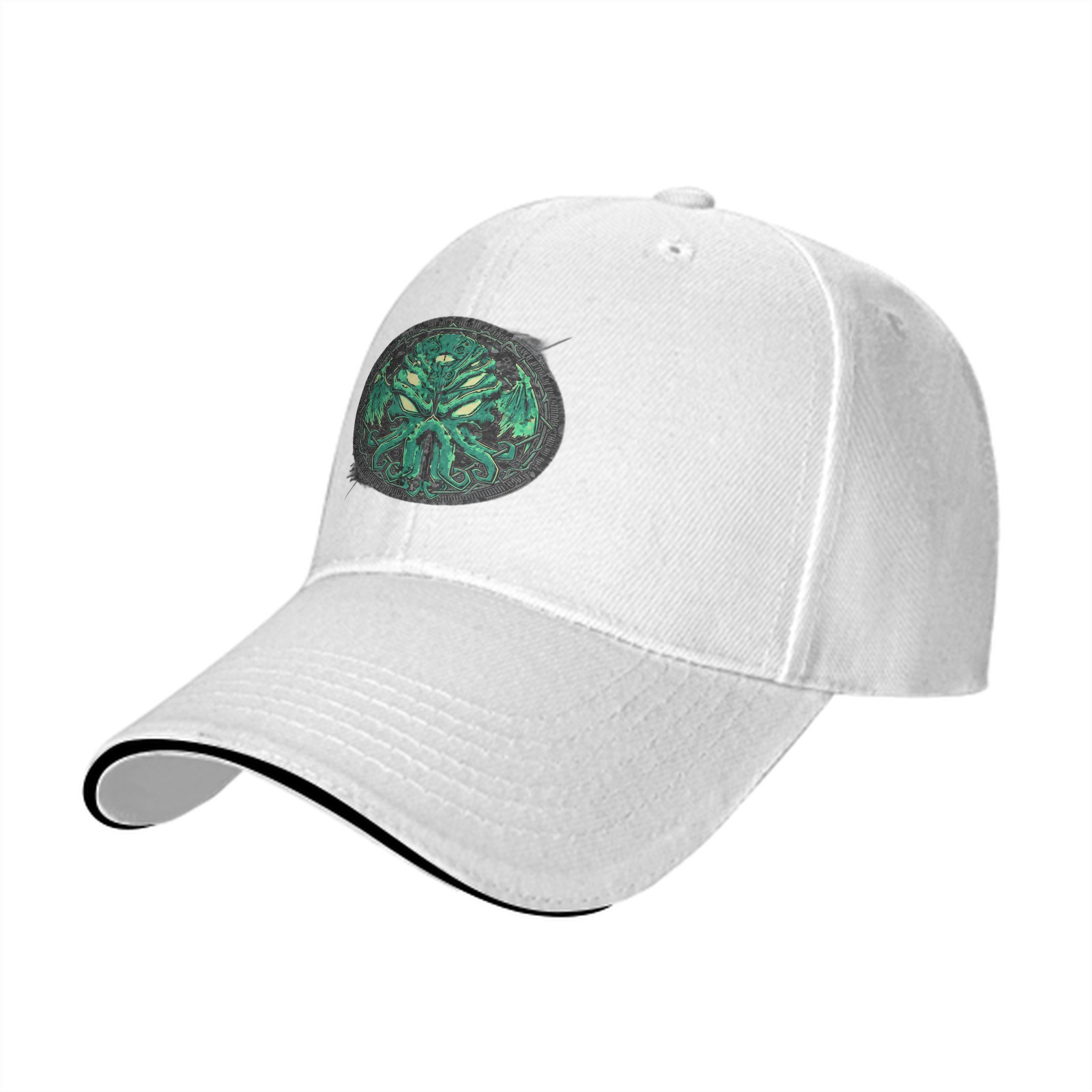 Black Baseball Cap with Green Cthulhu Monster Emblem