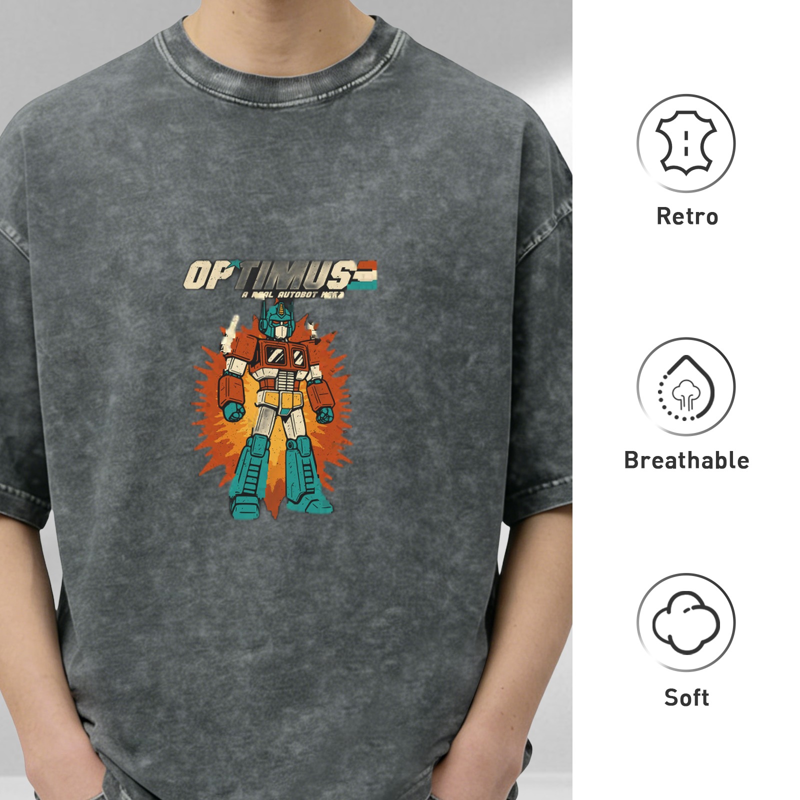Vintage Optimus Robot Graphic Washed Black T-Shirt