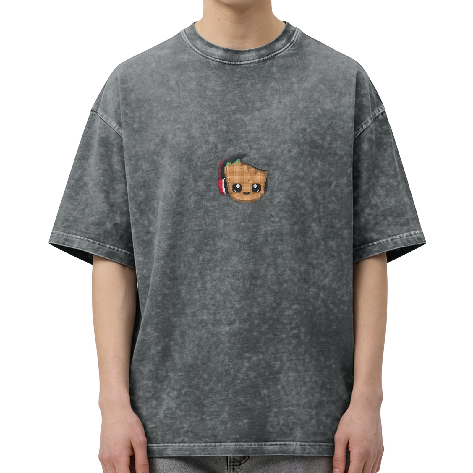 Oversized acid wash t-shirt with cute Baby Groot graphic
