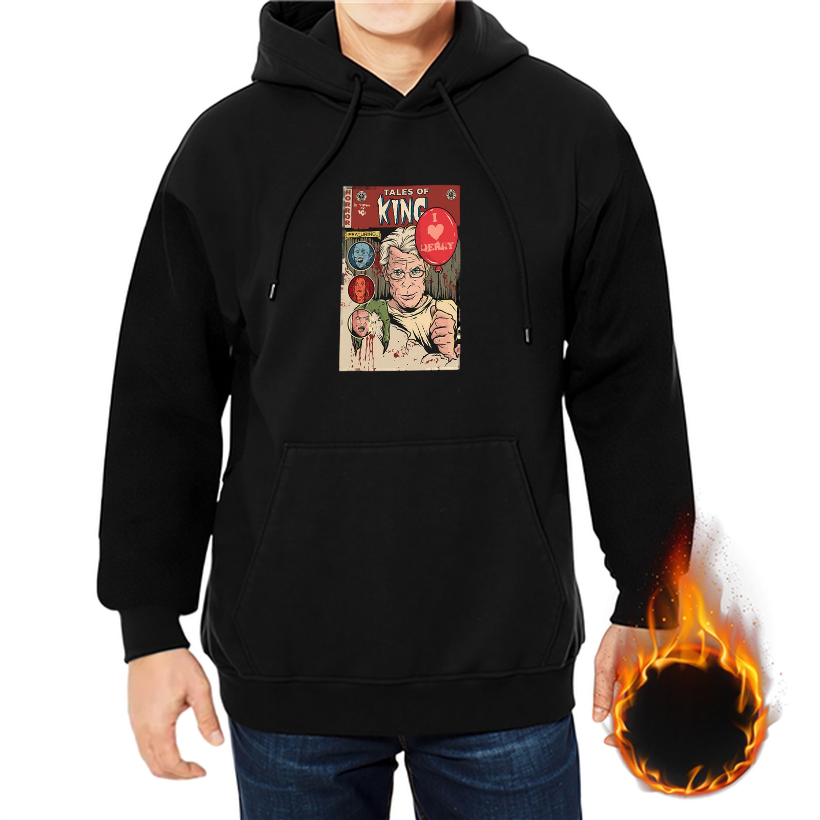 Black hoodie with horror comic book style Stephen King print