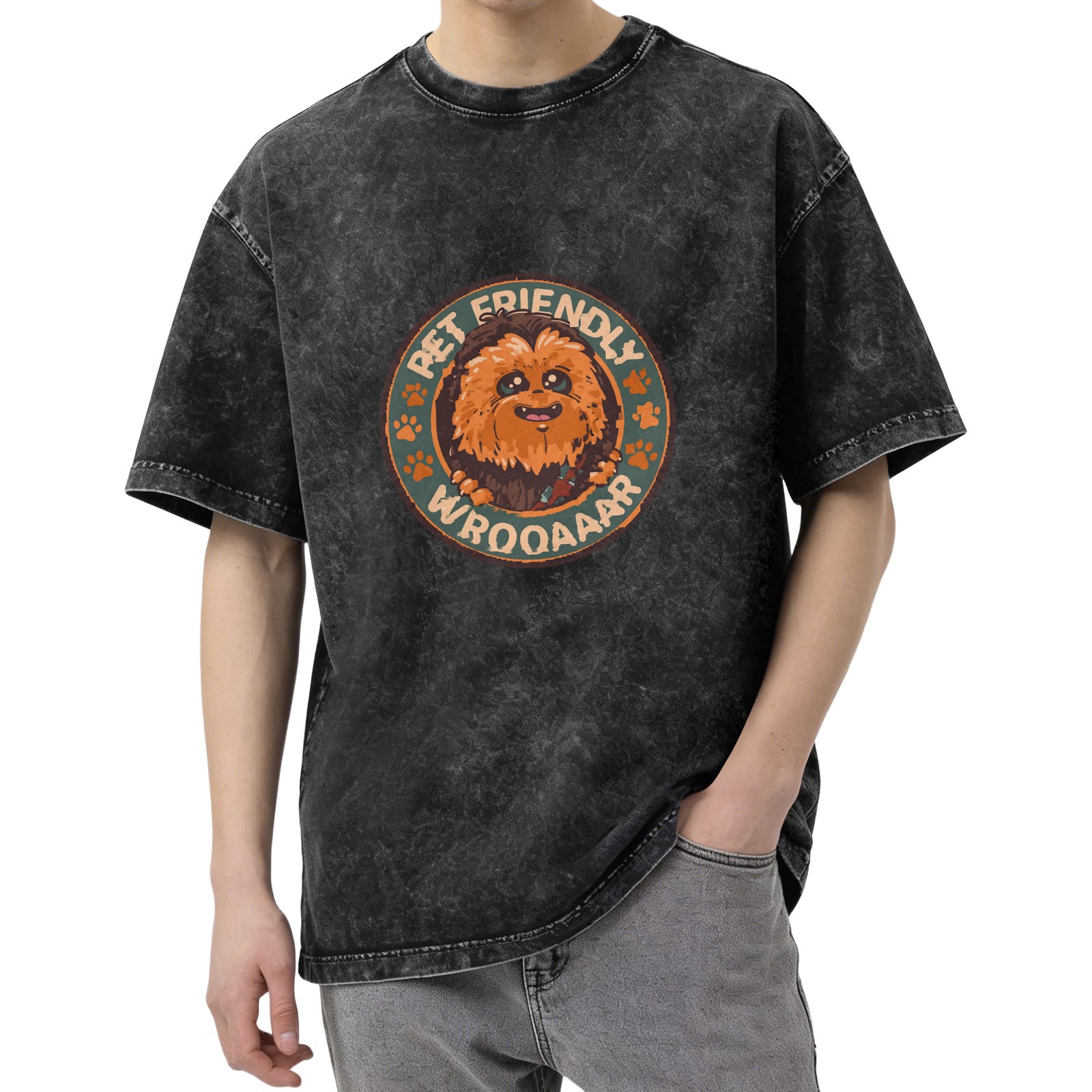 Pet Friendly Wrooar Chewbacca Graphic Acid Wash T-Shirt