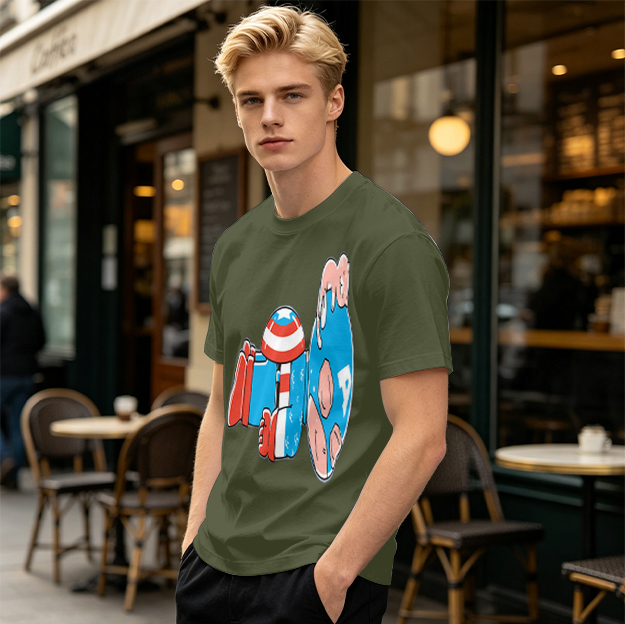 Olive Green T-Shirt With Melting Captain America Graphic Print