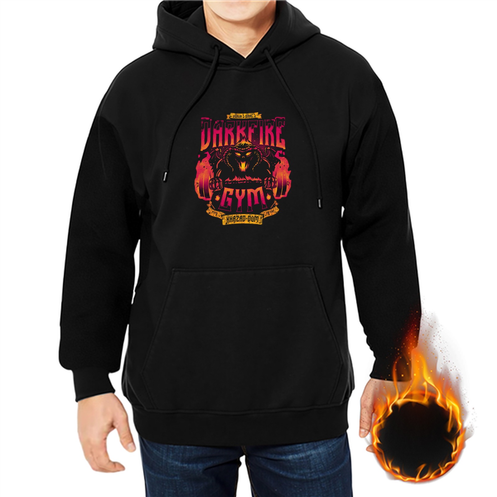Black Hoodie With Darkfire Gym Fiery Demon Graphic Print