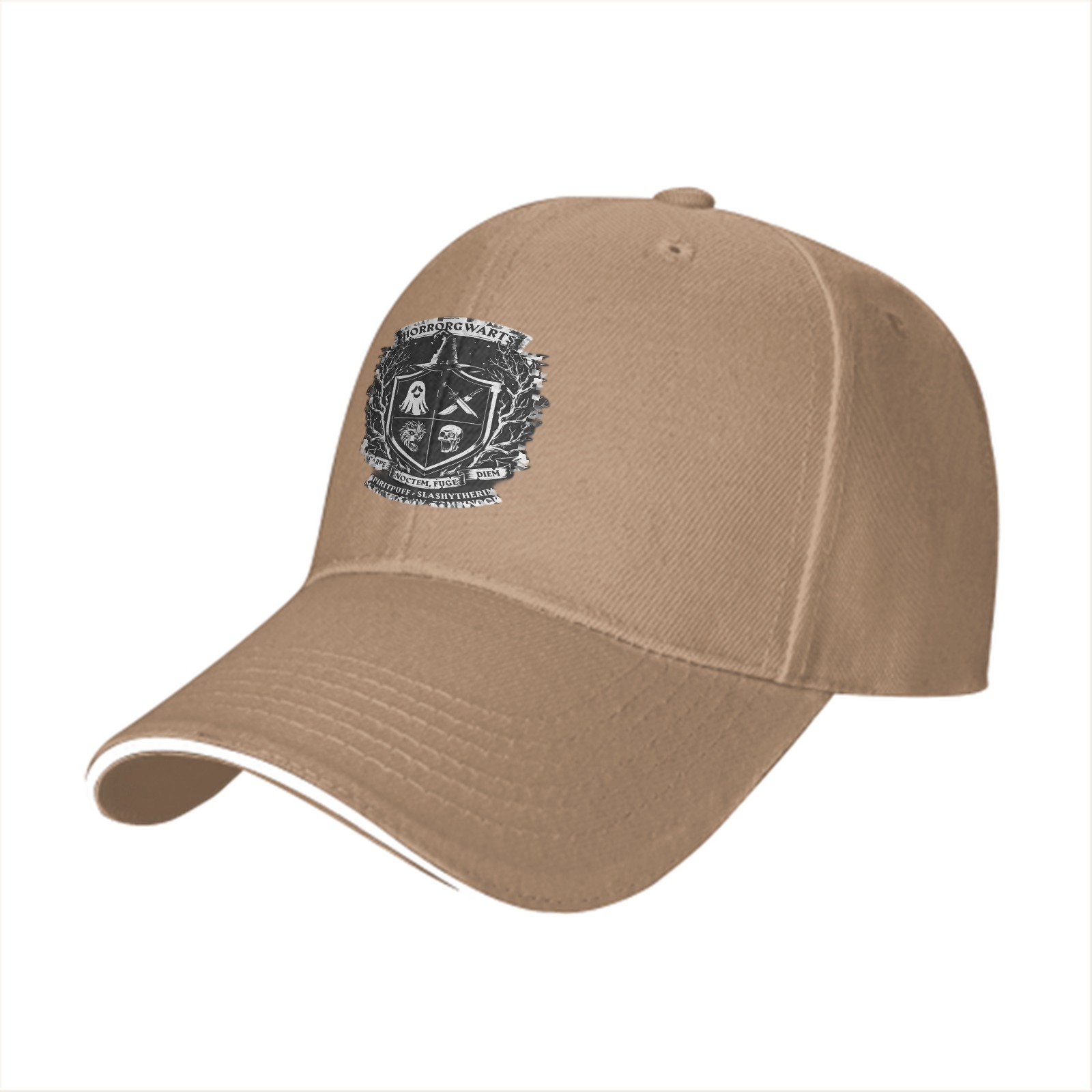 Black Baseball Cap With Horrorgwarts Crest Print