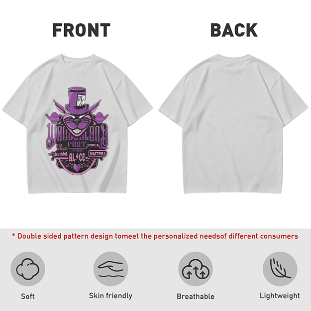 Olive T-Shirt with Wonderland Cheshire Cat Mad Hatter Print