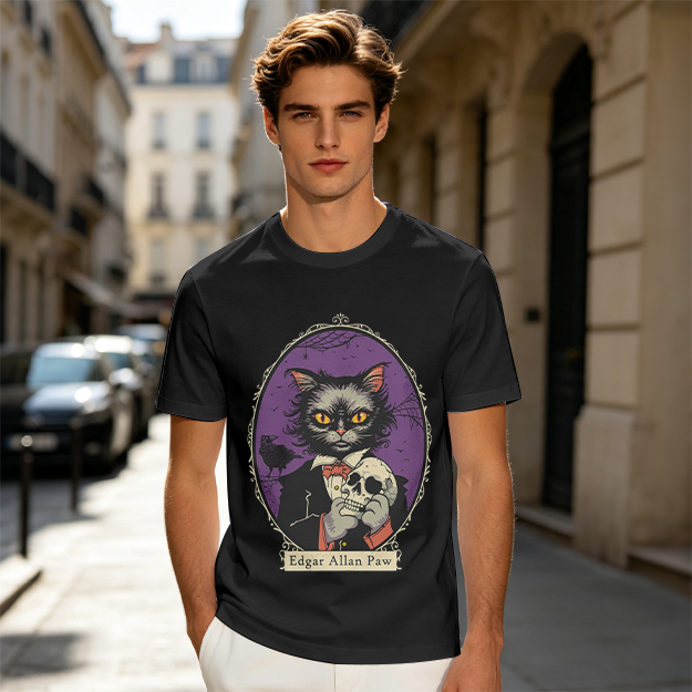 Edgar Allan Paw Cat Skull Raven Graphic Tee