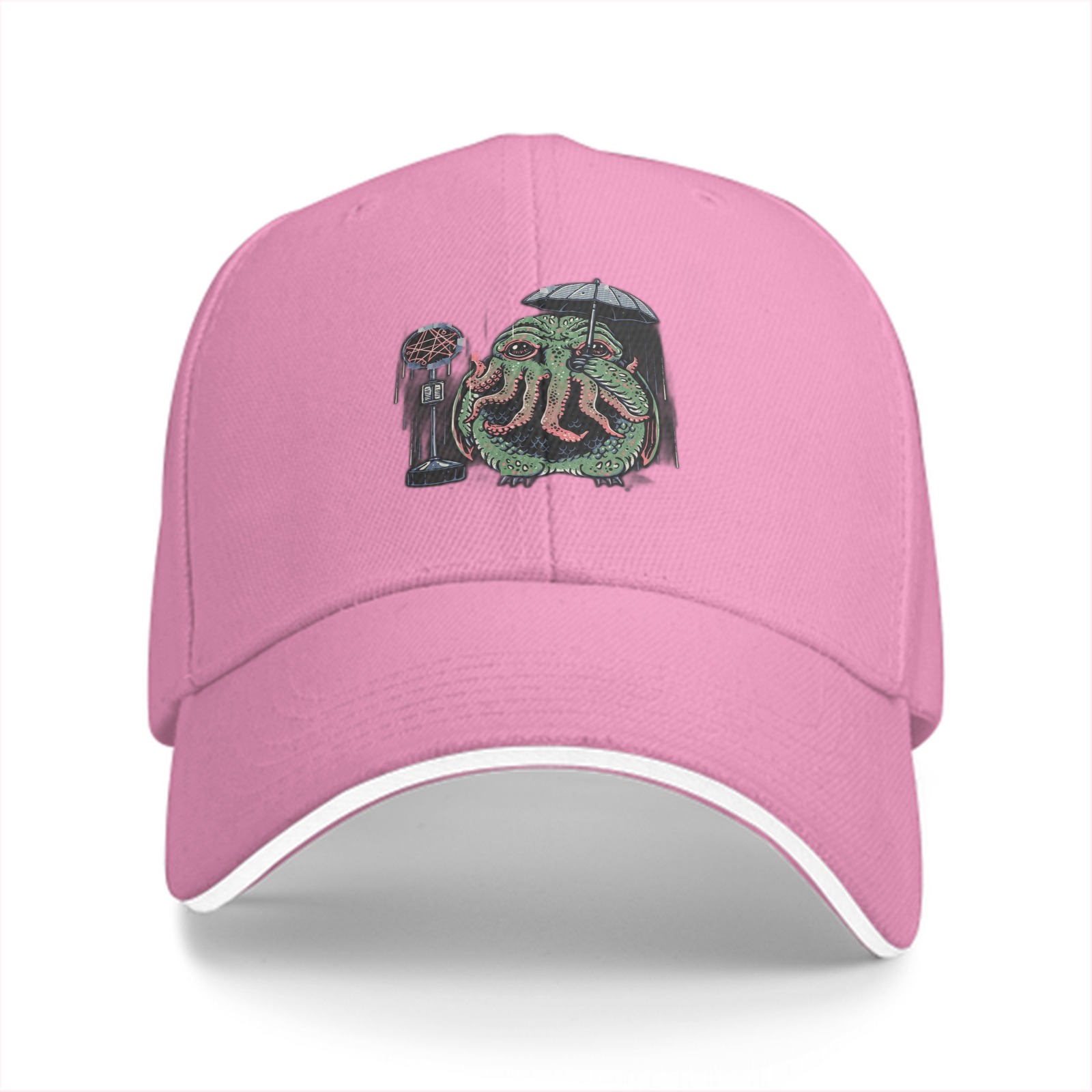 Black Baseball Cap With Cthulhu Holding Umbrella Microphone Print