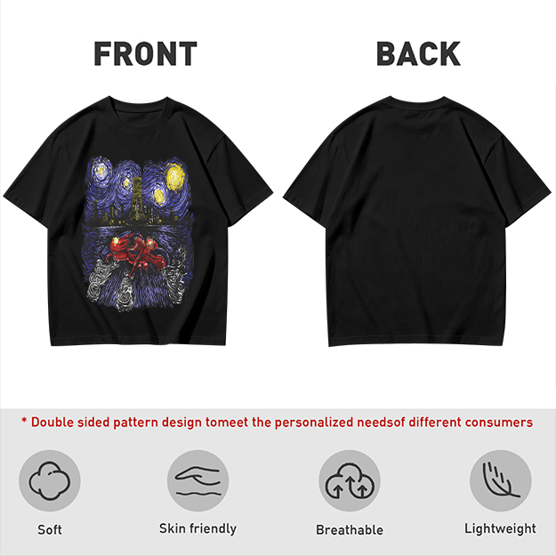 Olive T-Shirt with Starry Night Superhero Cityscape Art Print