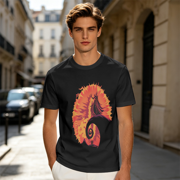 Olive T-Shirt With Fiery Spiral And Silhouette Figure Print