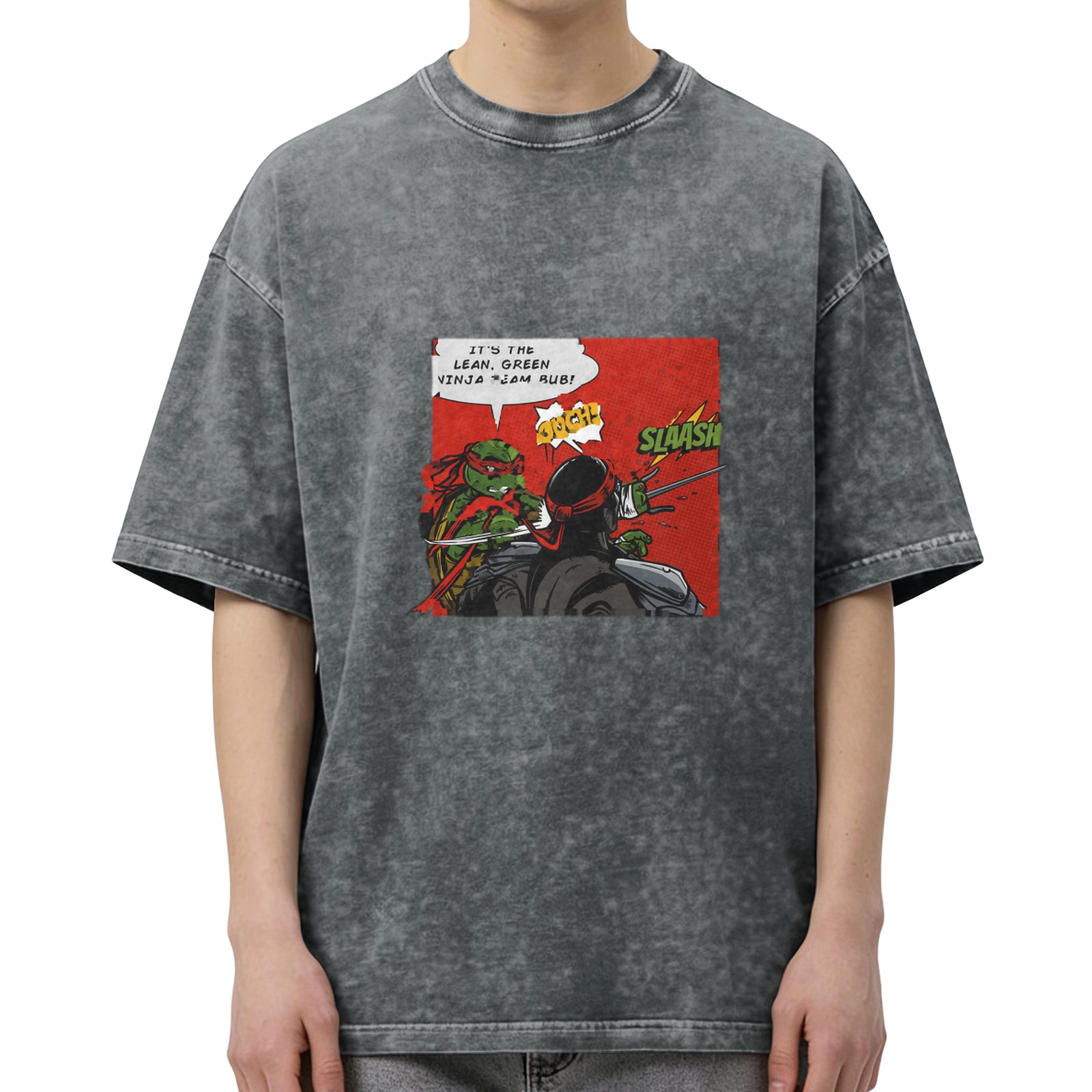 Washed black t-shirt with Teenage Mutant Ninja Turtles comic print