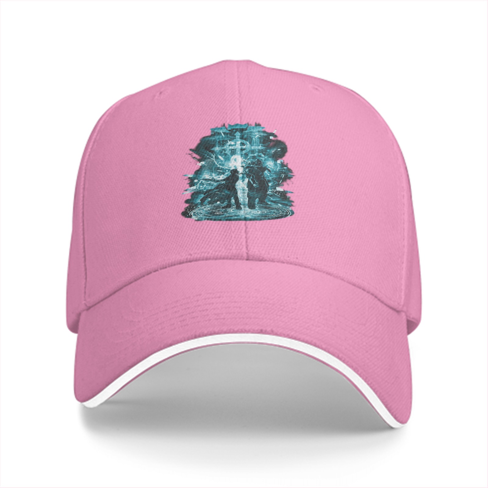 Black Baseball Cap With Fantasy Battle Themed Graphic Print