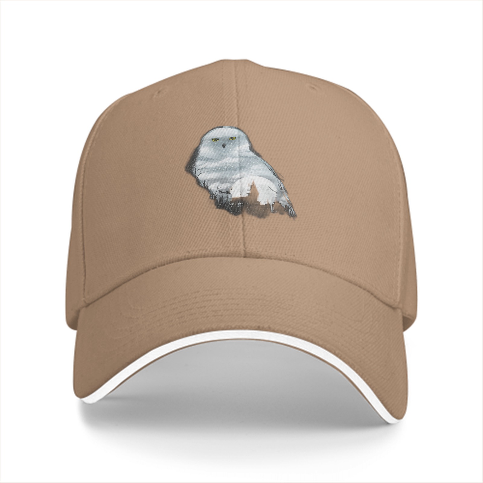 Black baseball cap with snowy owl and castle graphic