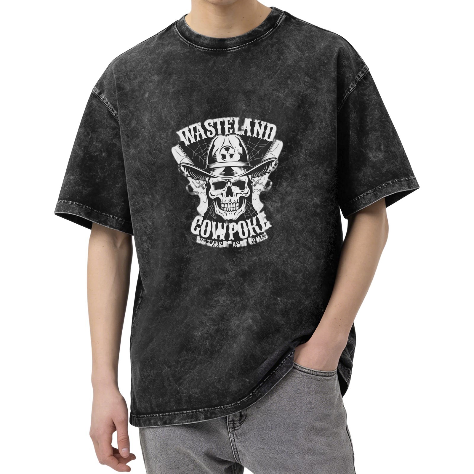 Wasteland Cowpoke Skull Graphic Acid Wash T-Shirt