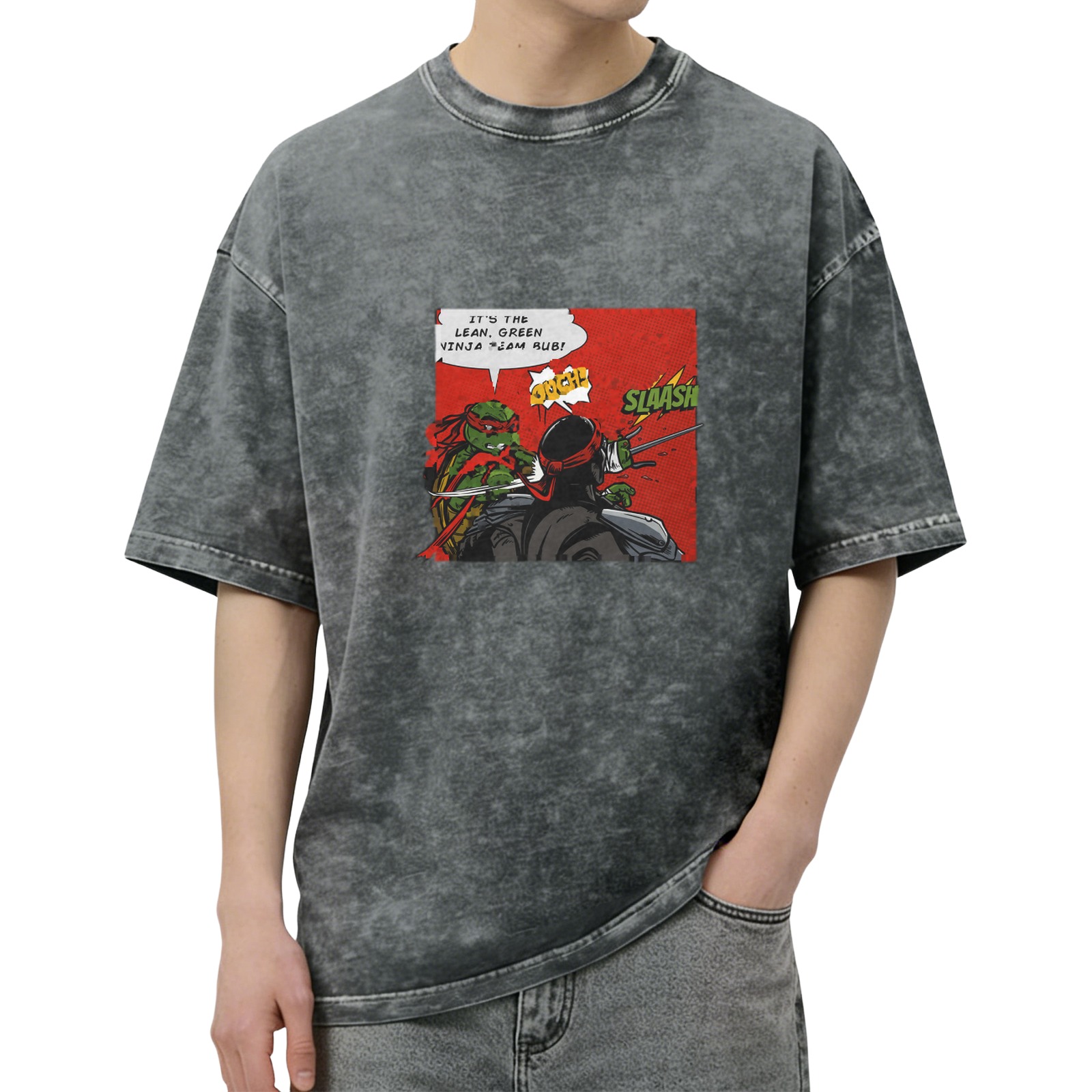 Washed black t-shirt with Teenage Mutant Ninja Turtles comic print