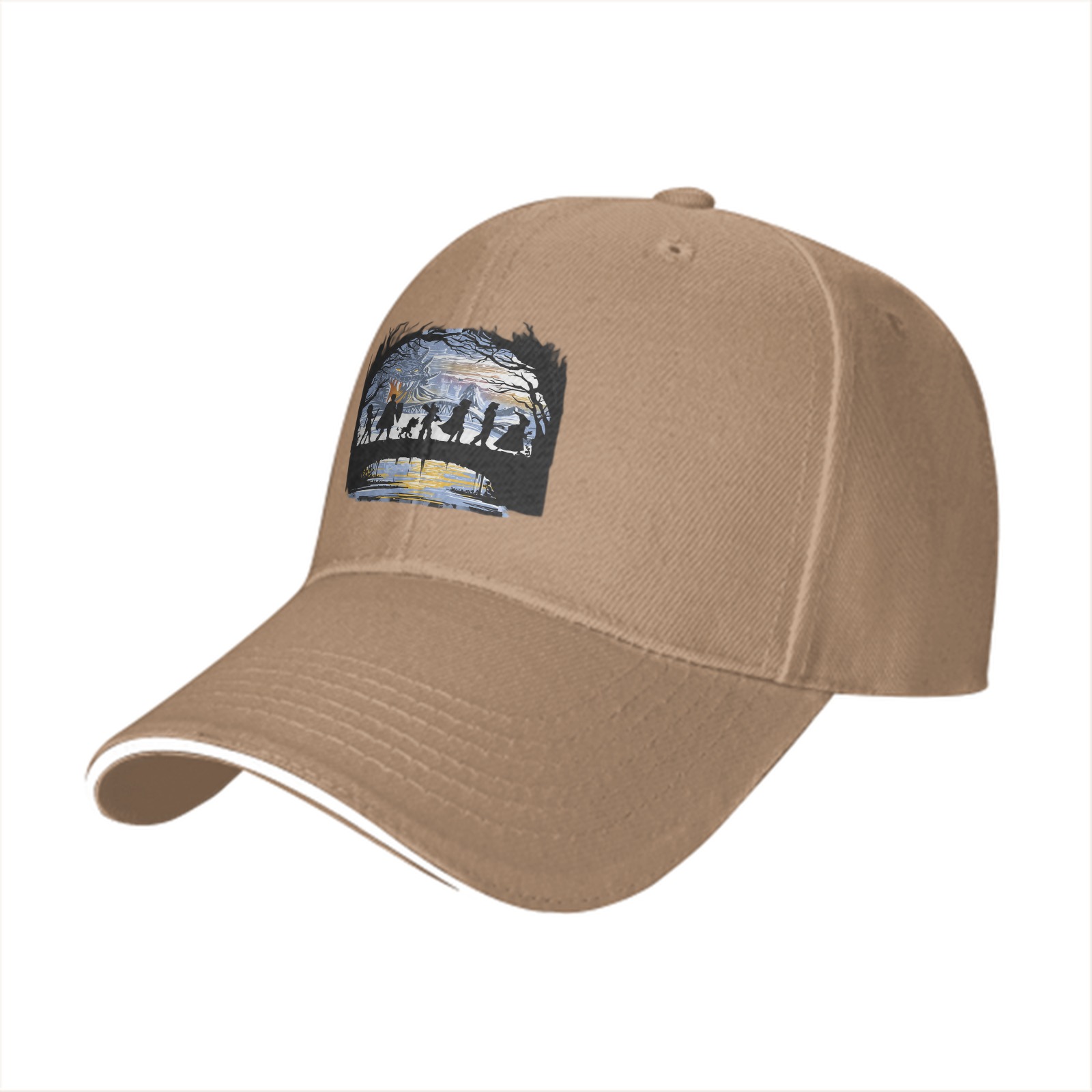 Black Baseball Cap With Fantasy Adventure Silhouette Art Print