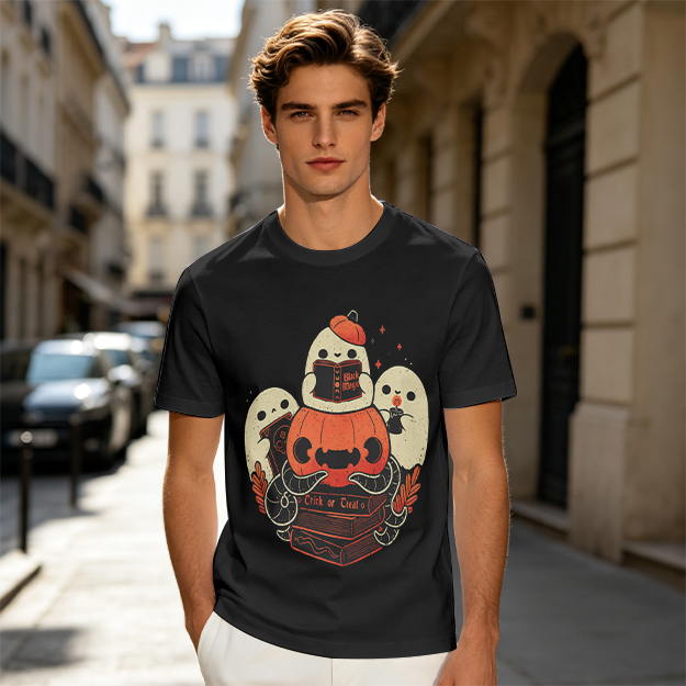 Olive Halloween Ghosts Jack-o'-Lantern Graphic T-Shirt
