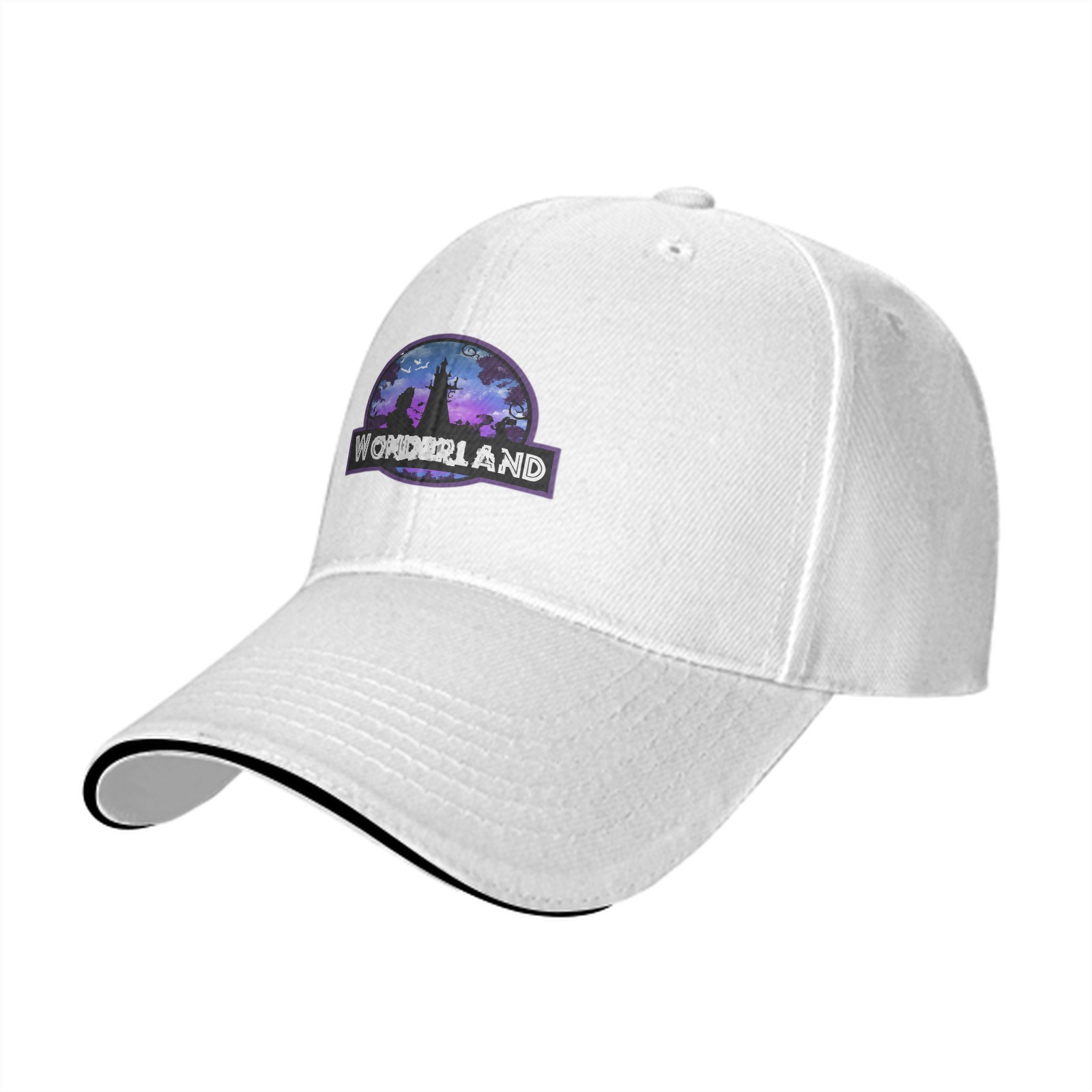 Black baseball cap with Wonderland fantasy castle graphic