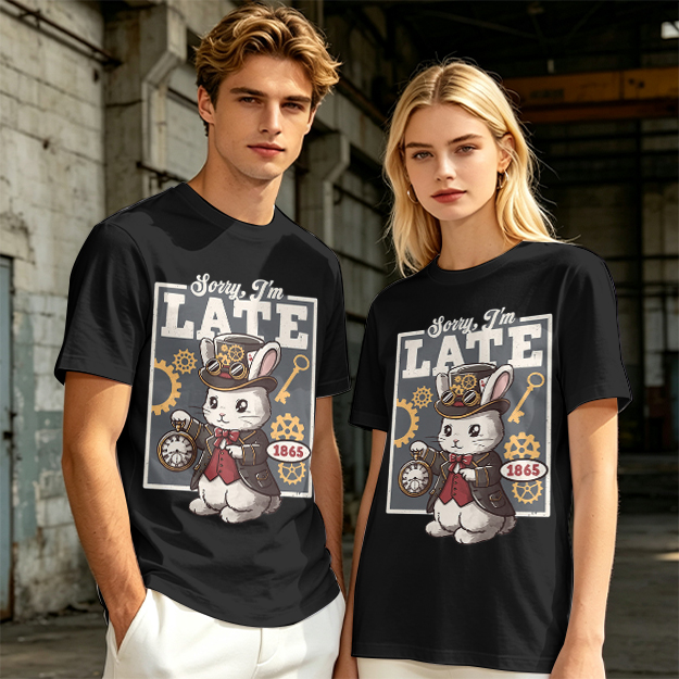 Sorry I'm Late Steampunk White Rabbit Graphic T-Shirt