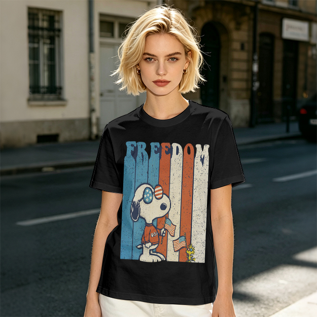 Olive Snoopy Freedom Patriotic Graphic T-Shirt