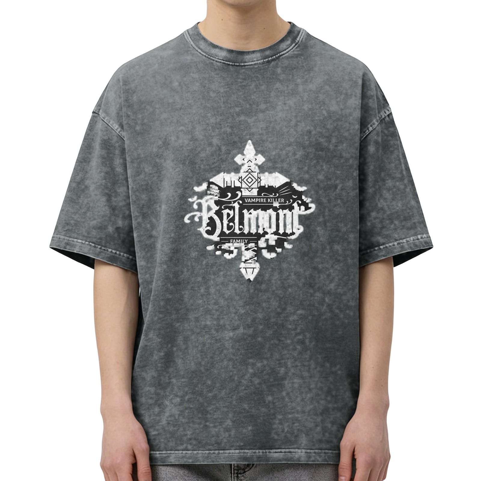 Belmont Vampire Killer Family Graphic Stonewashed Black T-Shirt