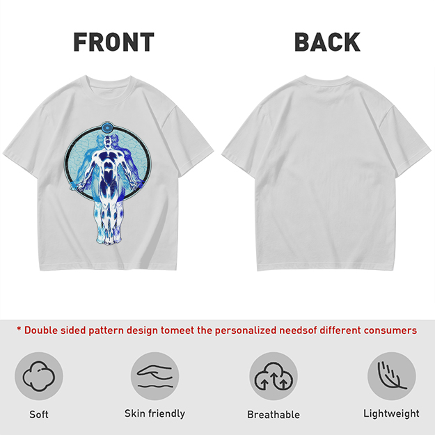 Olive T-Shirt with Glowing Blue Superhero Figure Graphic