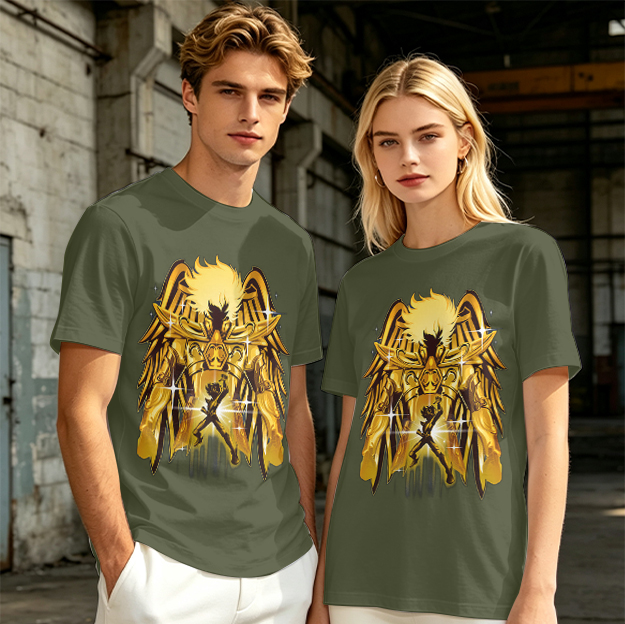 Olive T-Shirt With Gold Pegasus Armor Anime Graphic