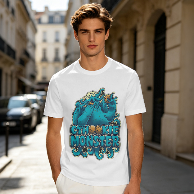 Olive t-shirt with Cthookie Monster graphic print
