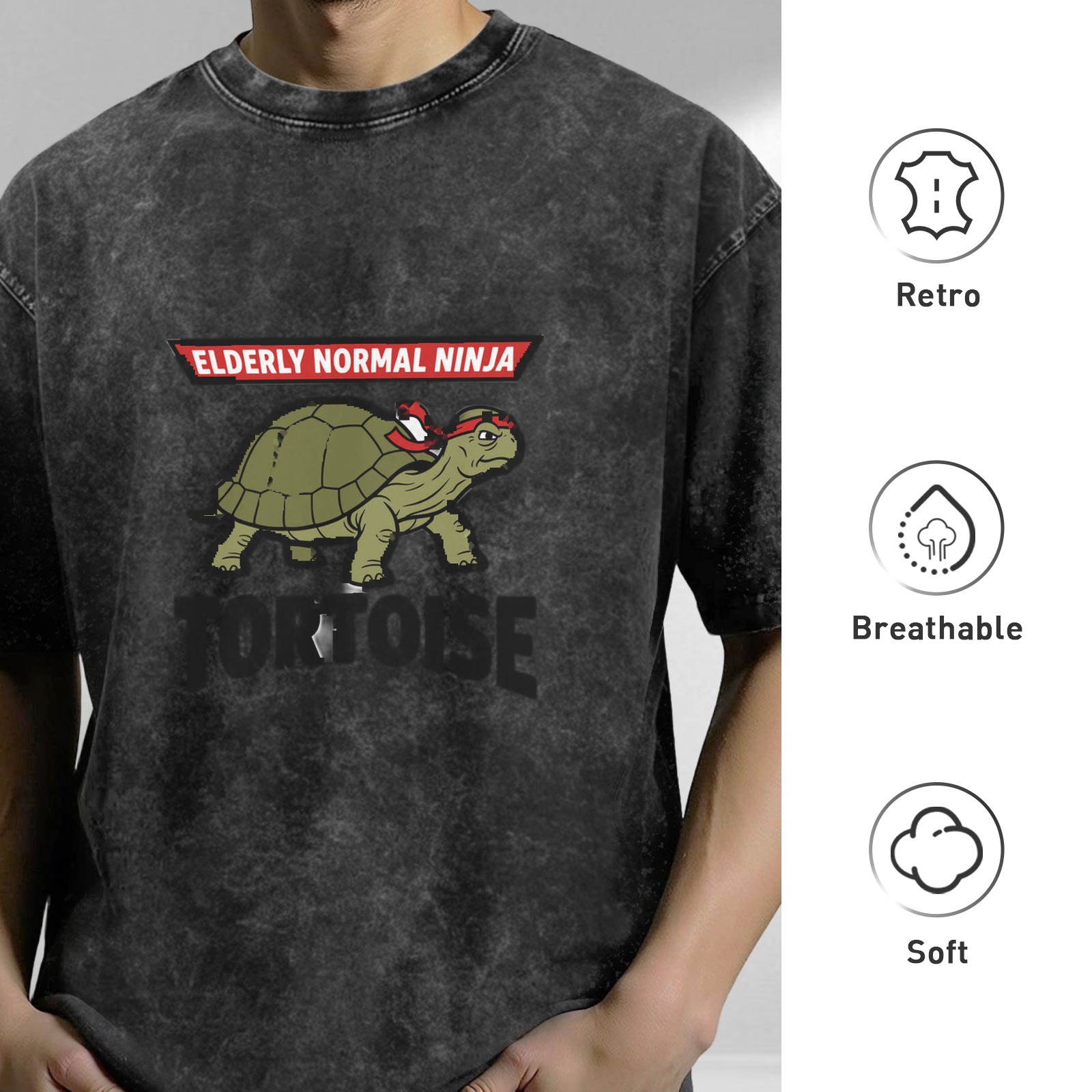 Elderly Normal Ninja Tortoise Graphic Stonewashed T-Shirt