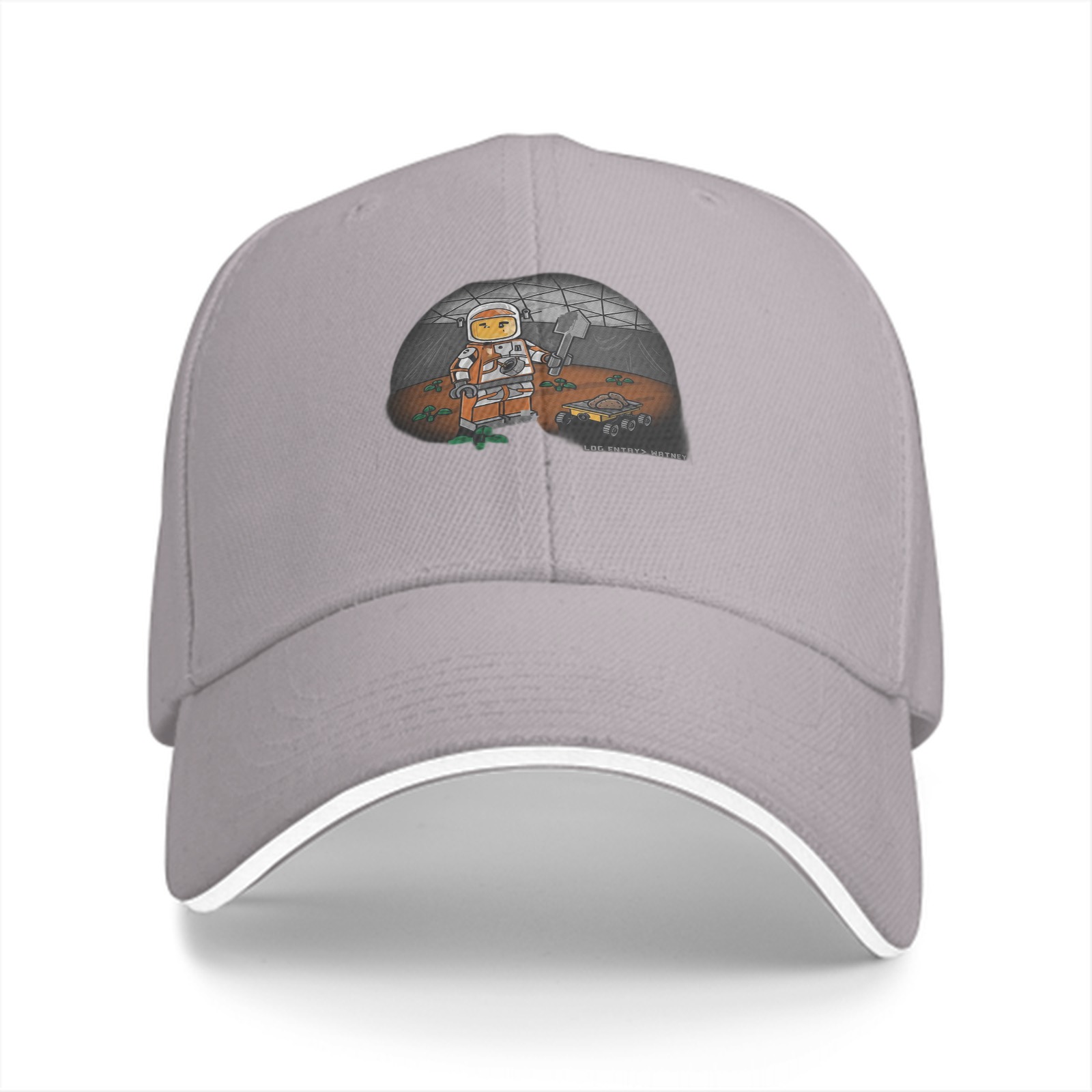 Black baseball cap with space astronaut minifigure graphic