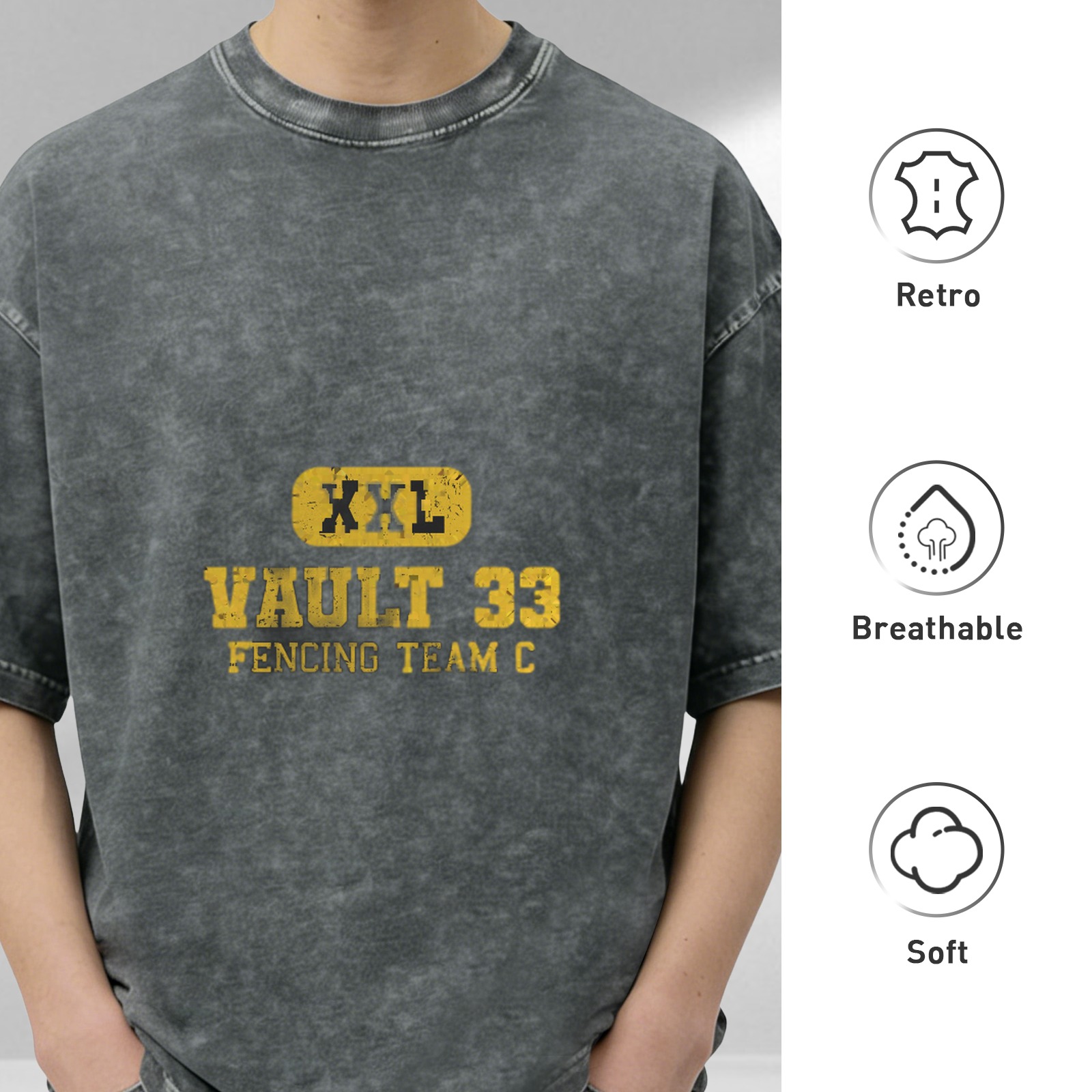 Vault 33 Fencing Team C XXL Stonewashed Black T-Shirt