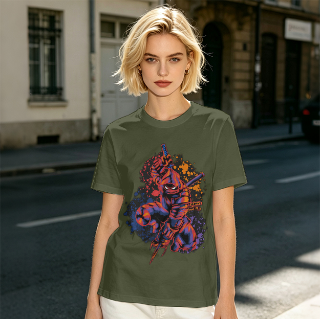 Olive T-Shirt With Stylized Ninja Turtle Warrior Graphic